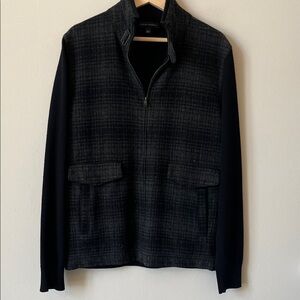 Banana Republic Men's Dark Plaid Zip-Up Sweater